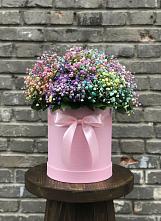 Цветочная композиция из Гипсофила и Розы в шляпной коробке в Усть-Карске