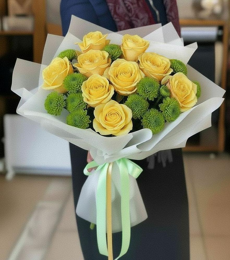 Букет цветов из: Хризантемы и Розы в Усть-Карске