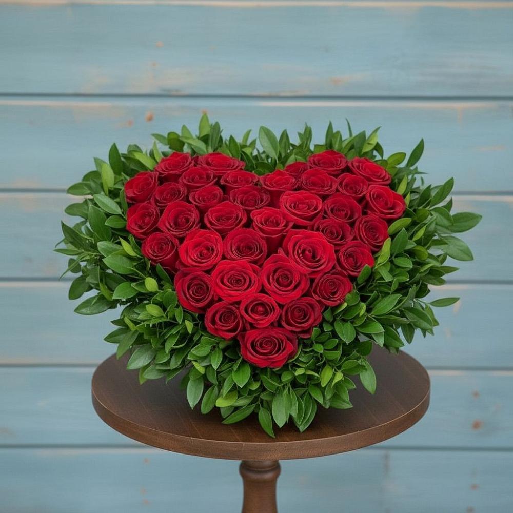 Цветочная композиция из Розы в виде сердца в Усть-Карске