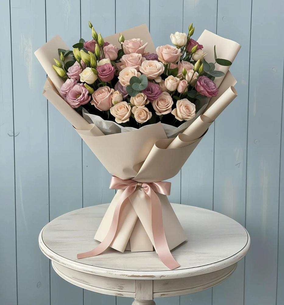 Букет цветов из: Розы и Лизиантусы в Усть-Карске