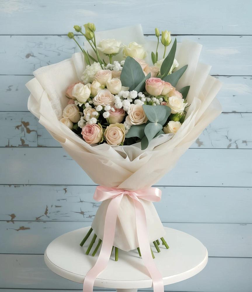 Букет цветов из: Розы и Лизиантусы в Усть-Карске