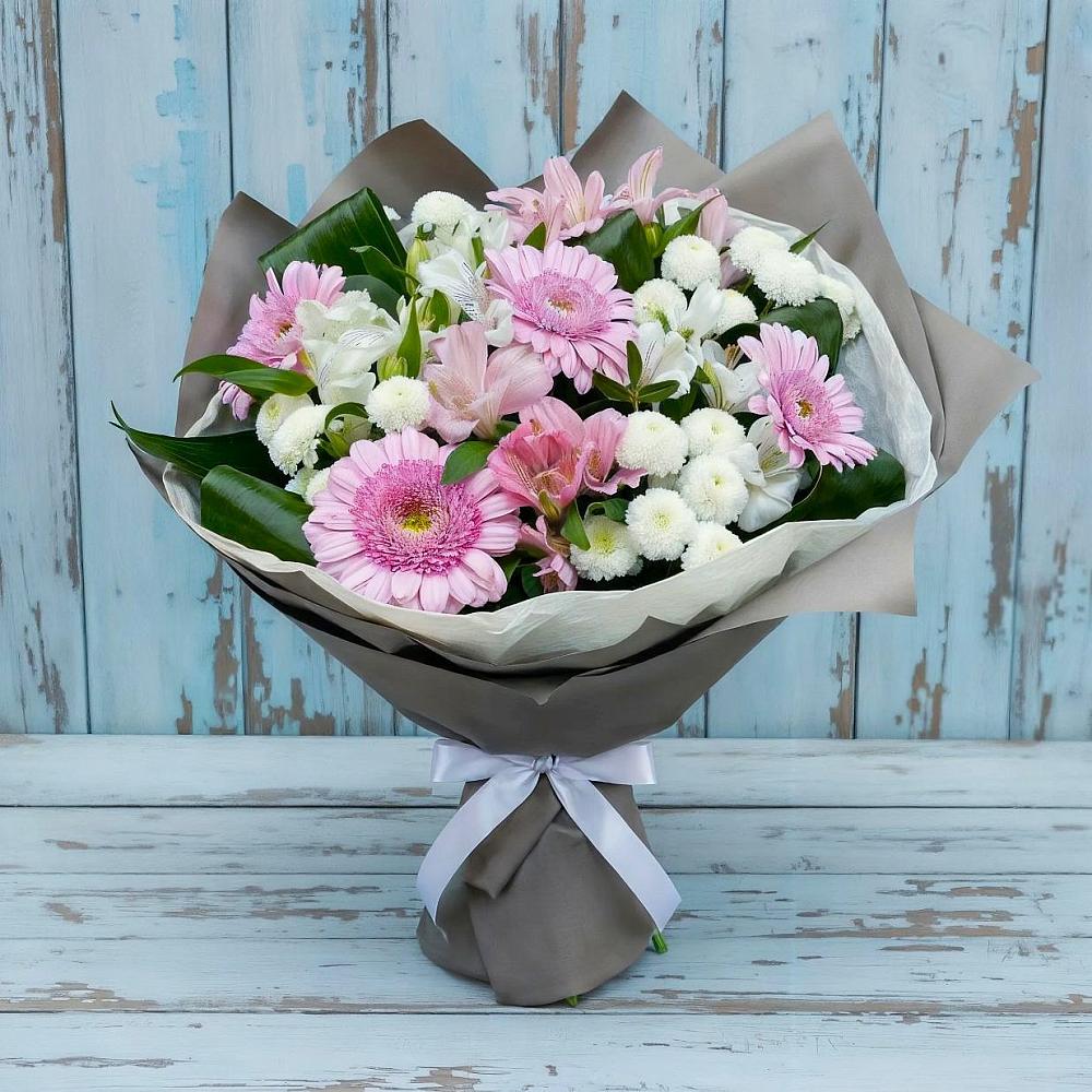 Букет цветов из: Герберы, Альстромерии и Хризантемы в Усть-Карске