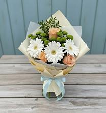 Букет цветов из:  Герберы, Розы и Хризантемы #REPLACE_PRED# Усть-Карске