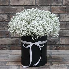 Цветочная композиция из Гипсофила в шляпной коробке в Усть-Карске
